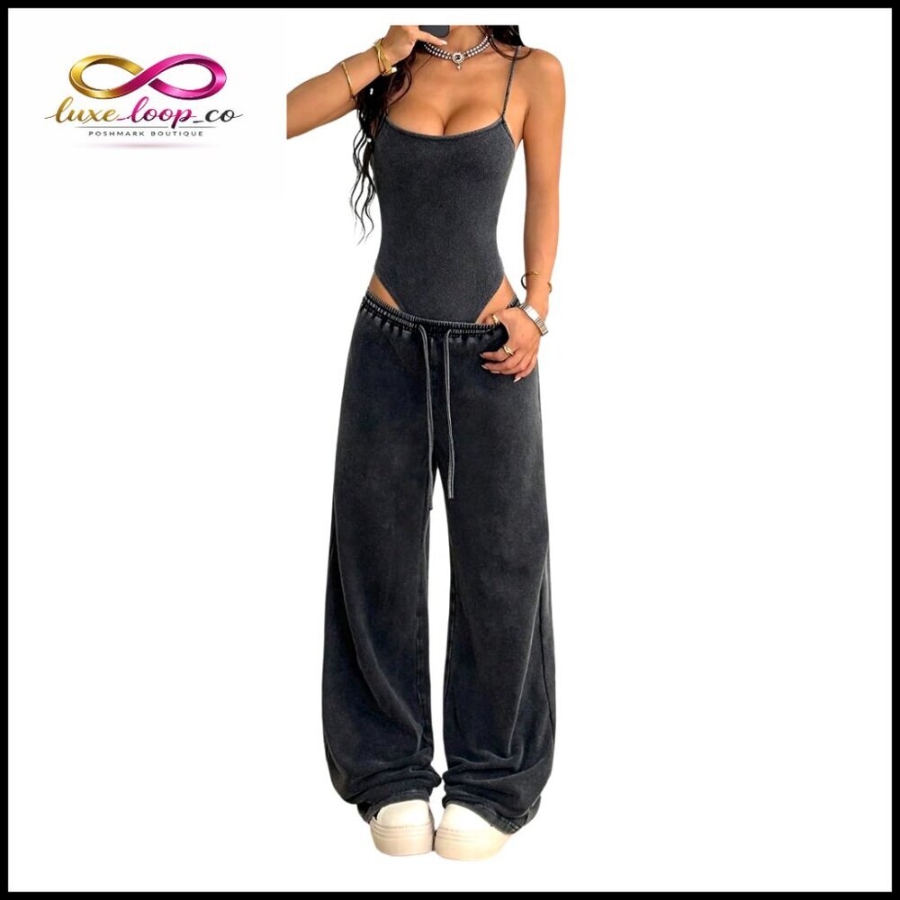 Sleeveless Bodysuit Baggy Pants Set Y2K Streetwear Concert Outfit